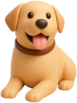 Lia, the family dog, standing beside her bowl